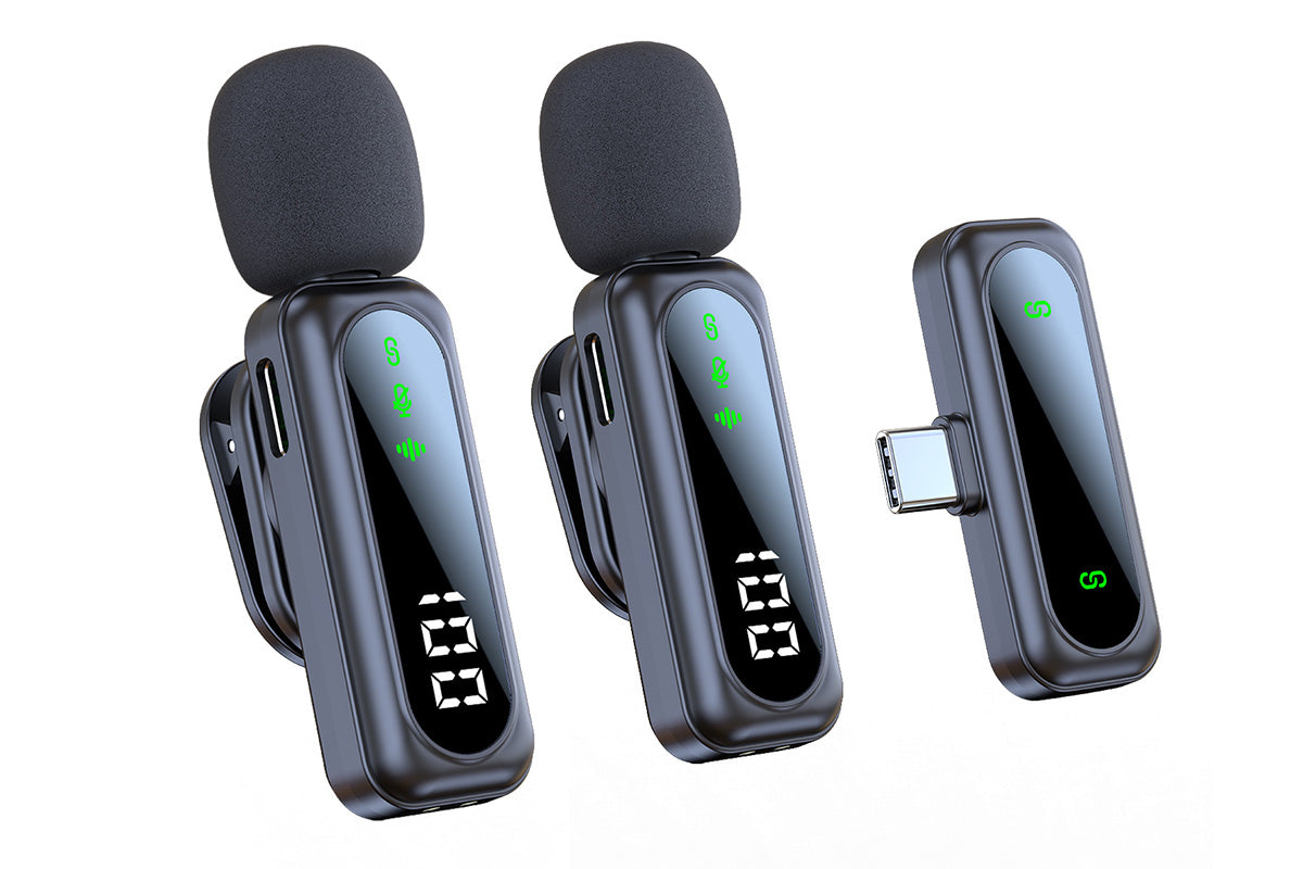 Wireless Lavalier Microphone LED Display Mini Mic For Android Apple Phone