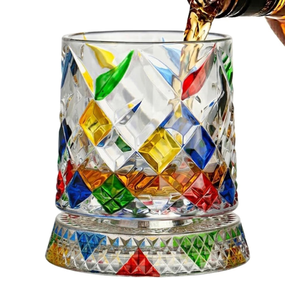 270ml Rotating Whiskey Glass Hand Painted Whiskey Tumbler for Home Bar