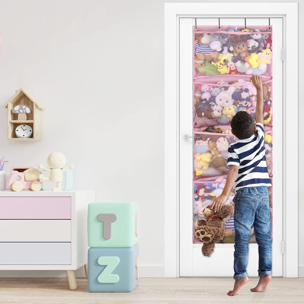4-Layer Stuffed Animal Storage Hanging Mesh Bag Toy Organizer with Metal Hook