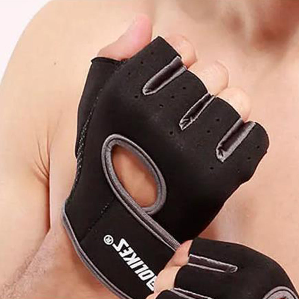 Gym Gloves Half Finger Sports Training Fitness Exercise Cycling Weight Lifting Gloves for Men Women-Black