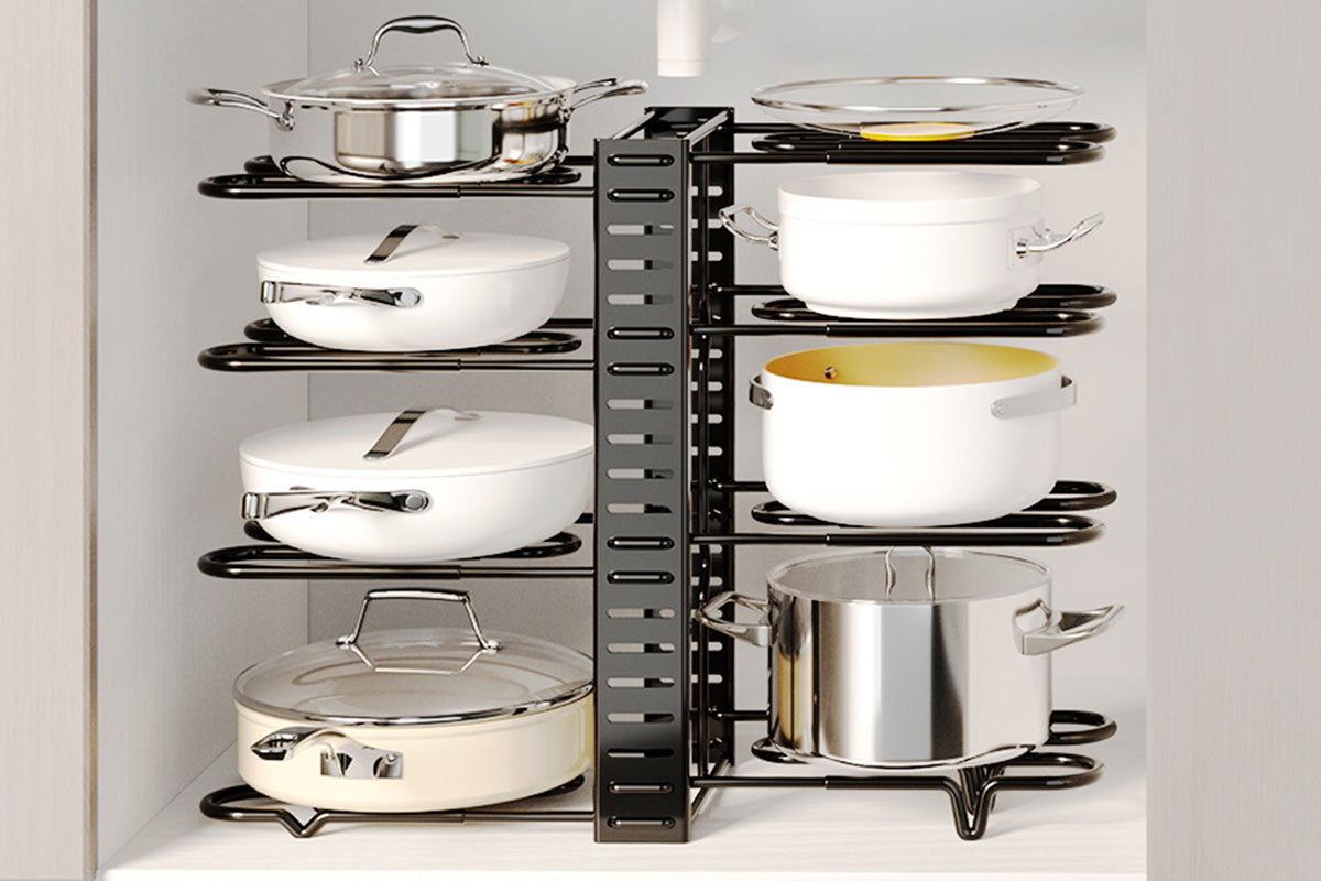 8 Tier Pot and Pan Organizer Rack for Cabinet Pot Organizers Inside Cabinet
