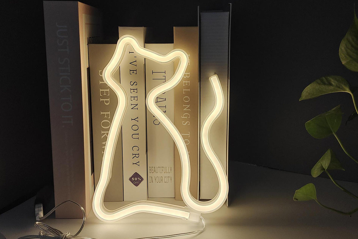 LED Cat Rainbow Neon Sign Lights Bedside Night Light Lamp Bedroom Wall Decoration