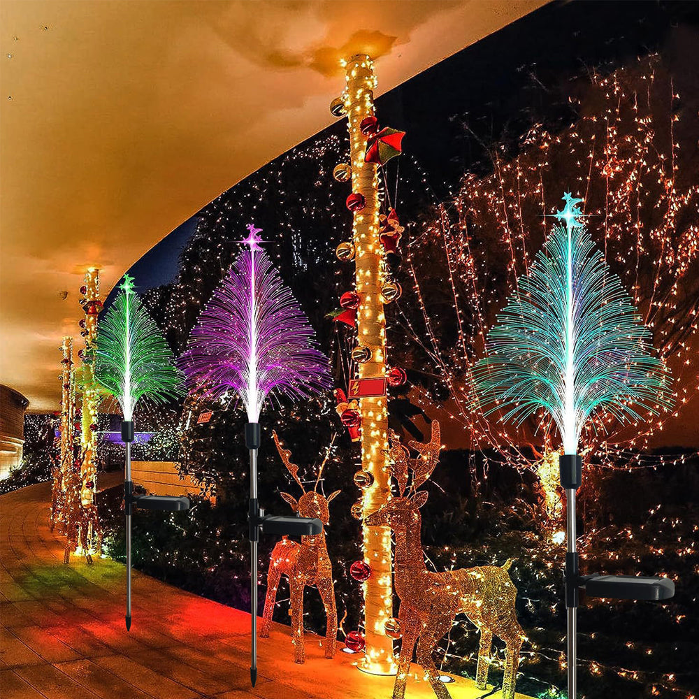 3Pcs  Christmas Trees Solar Lights Optic Fiber Lights-Moon Christmas