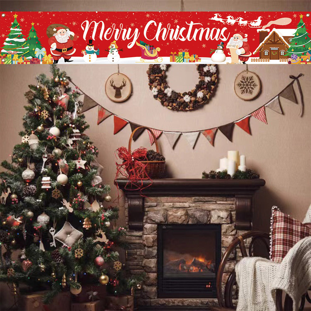 Merry Christmas Xmas Outdoor Banner Flag Pulling Santa Claus Hanging Decoration