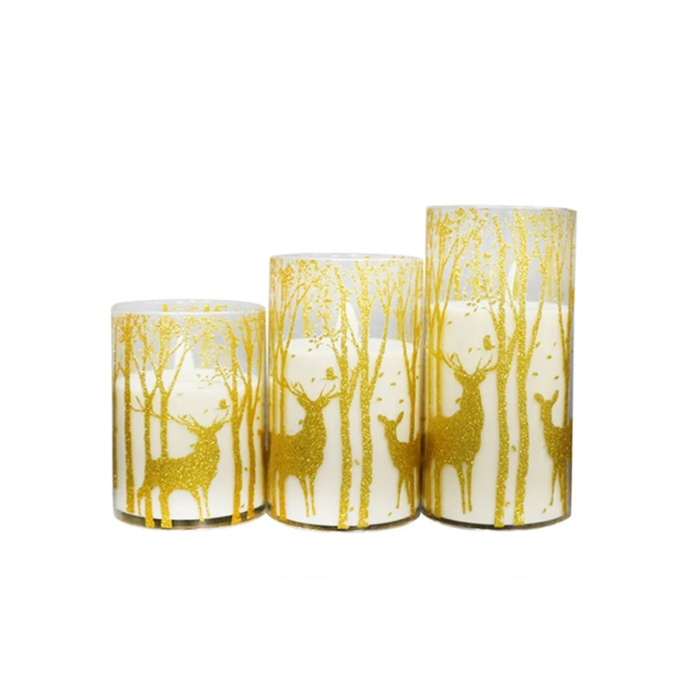 3Pcs LED Electronic Candle Light Gold Elk Lampshade for Home Decoration