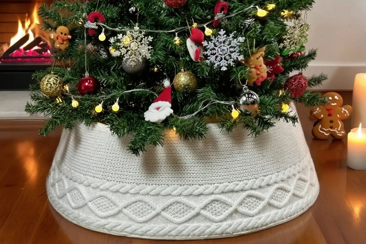 Knitted Christmas Tree Chunky Cable Knit Christmas Tree Skirt for Artificial Trees
