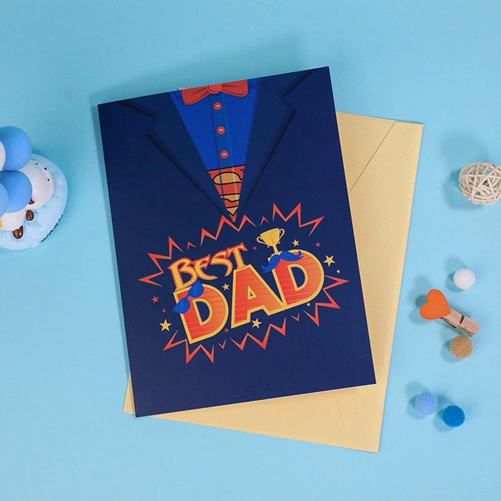 3D Fathers Day Pop Up Card with Insert for Best Dad Thank You Greeting Card
