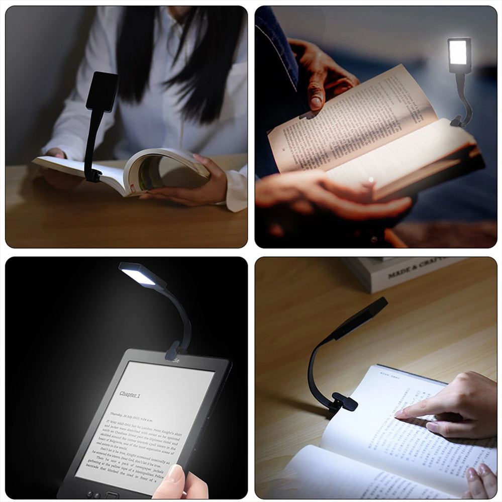 LED Book Reading Light Lamp USB Rechargeable Flexible Clip On Bed Desk Table