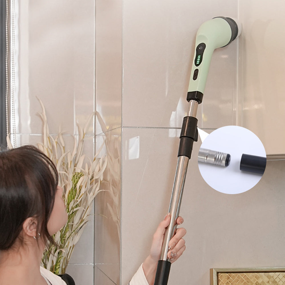 Electric Multifunctional Scrubber with 9 Replaceable Brush Heads and Adjustable Extension Handle