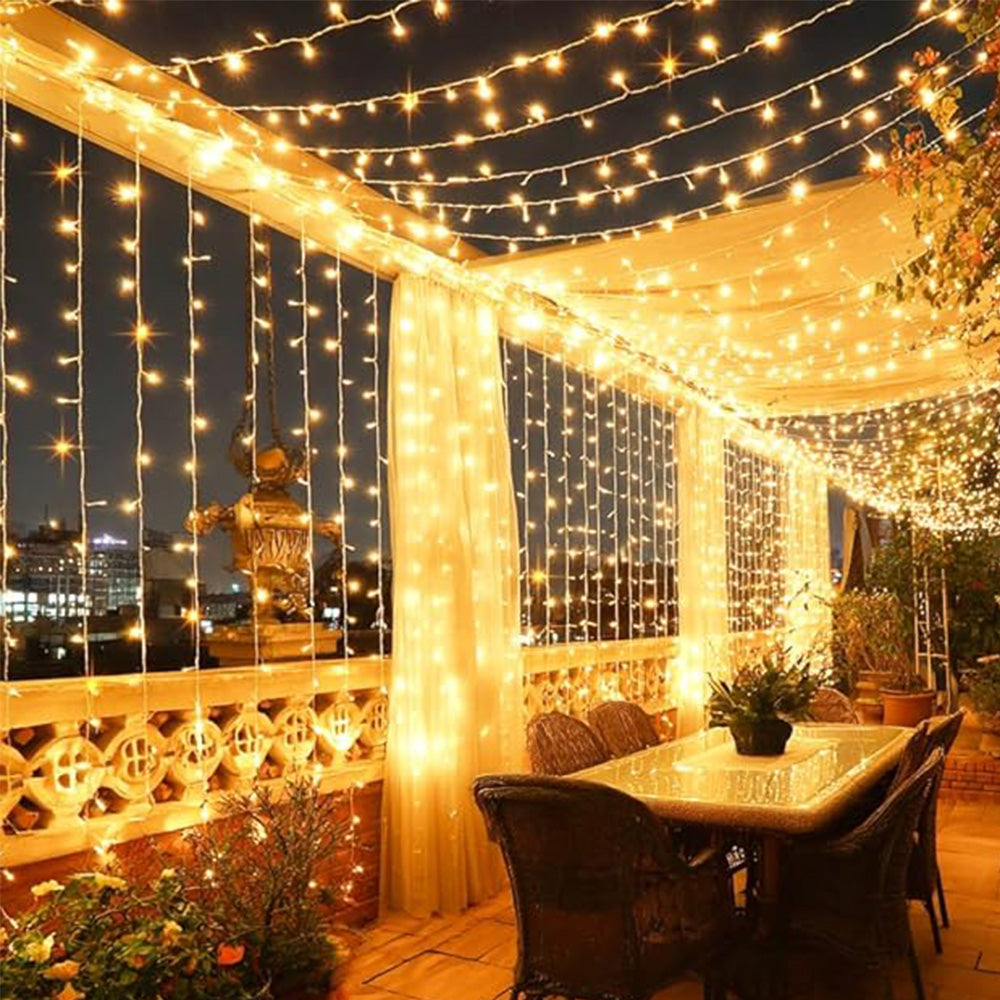 Solar Lights Fairy Curtain Lights Christmas Hanging String Lights for Window Backdrop