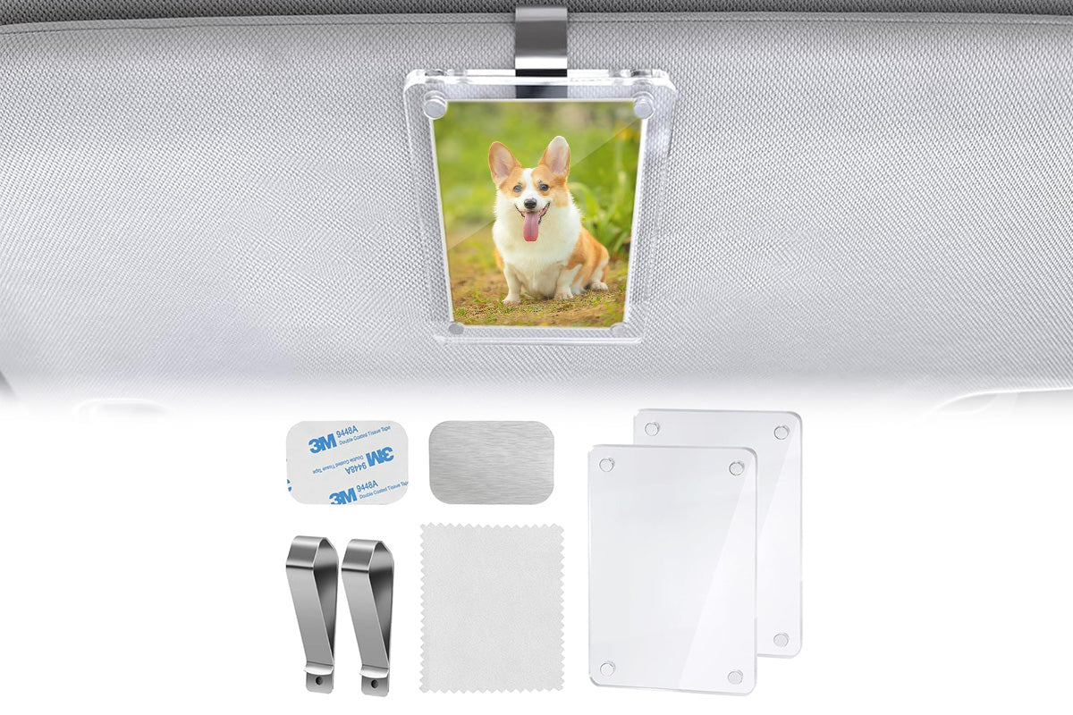 2PCS Clear Car Sun Visor Photo Holder Visor Picture Frame With Clips