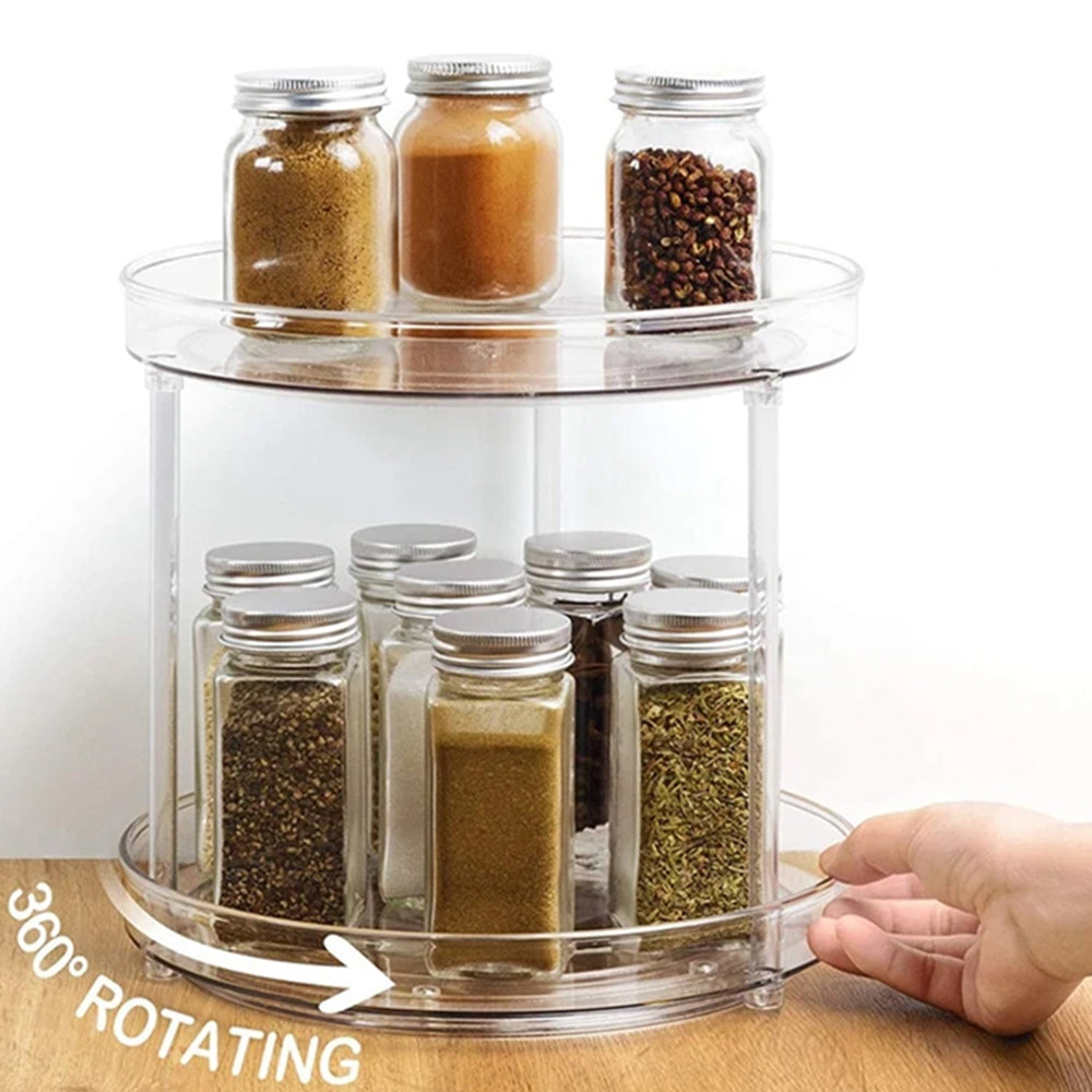2 Tier Lazy Susan Turntable Spice Rack Organizer