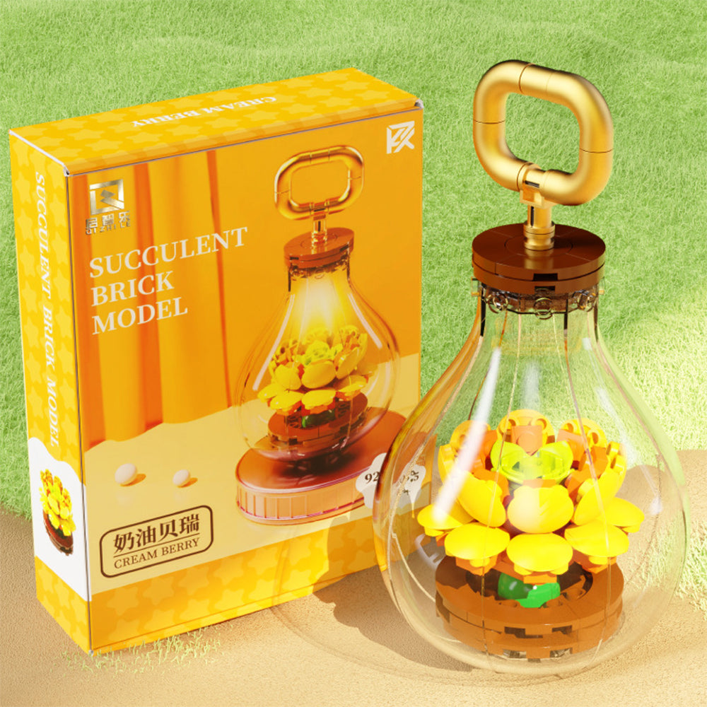 Creative Succulent Plants Decor Building Kits Toy with Decorative Light Strip