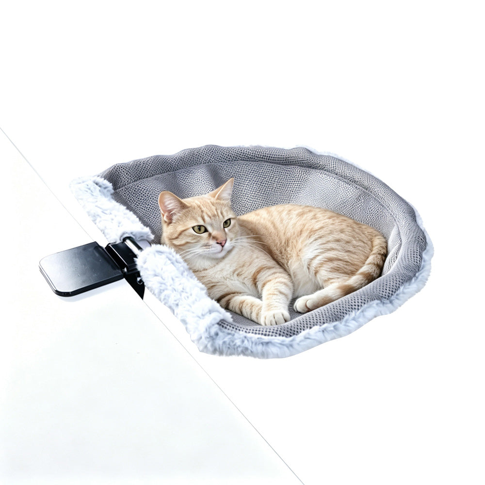 Desk Mounted Reversible Cat Hammock with Steel Frame in Gray