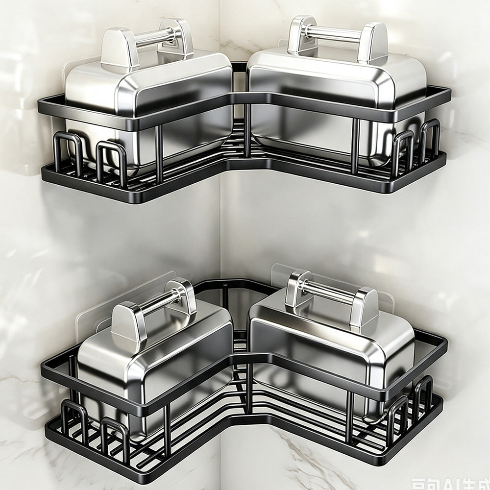 2 Piece Carbon Steel Adhesive Corner Shower Caddy Set for Bathroom