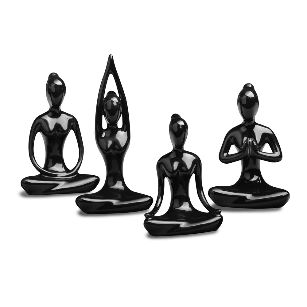 4Pcs Black Ceramic Yoga Pose Statue Sculpture