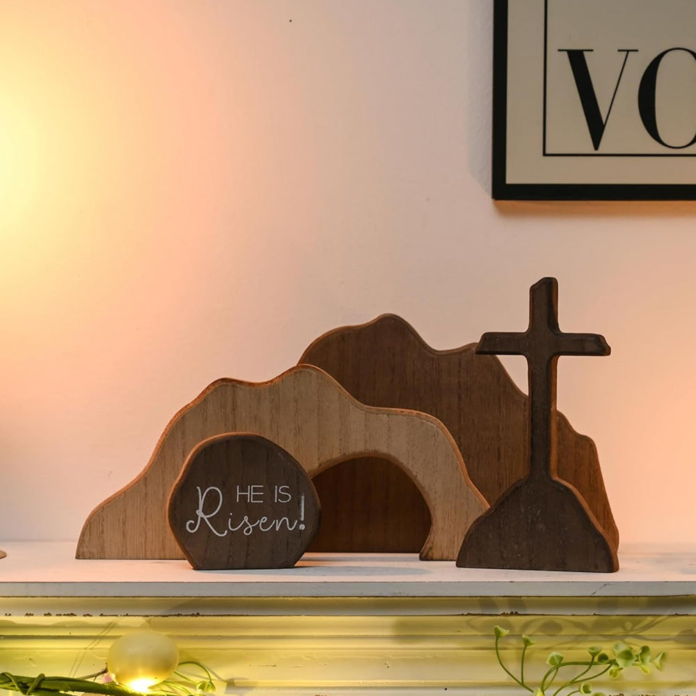 Easter Empty Tomb Easter Scene And Cross Decoration Wood Easter Resurrection Scene For Tiered Tray
