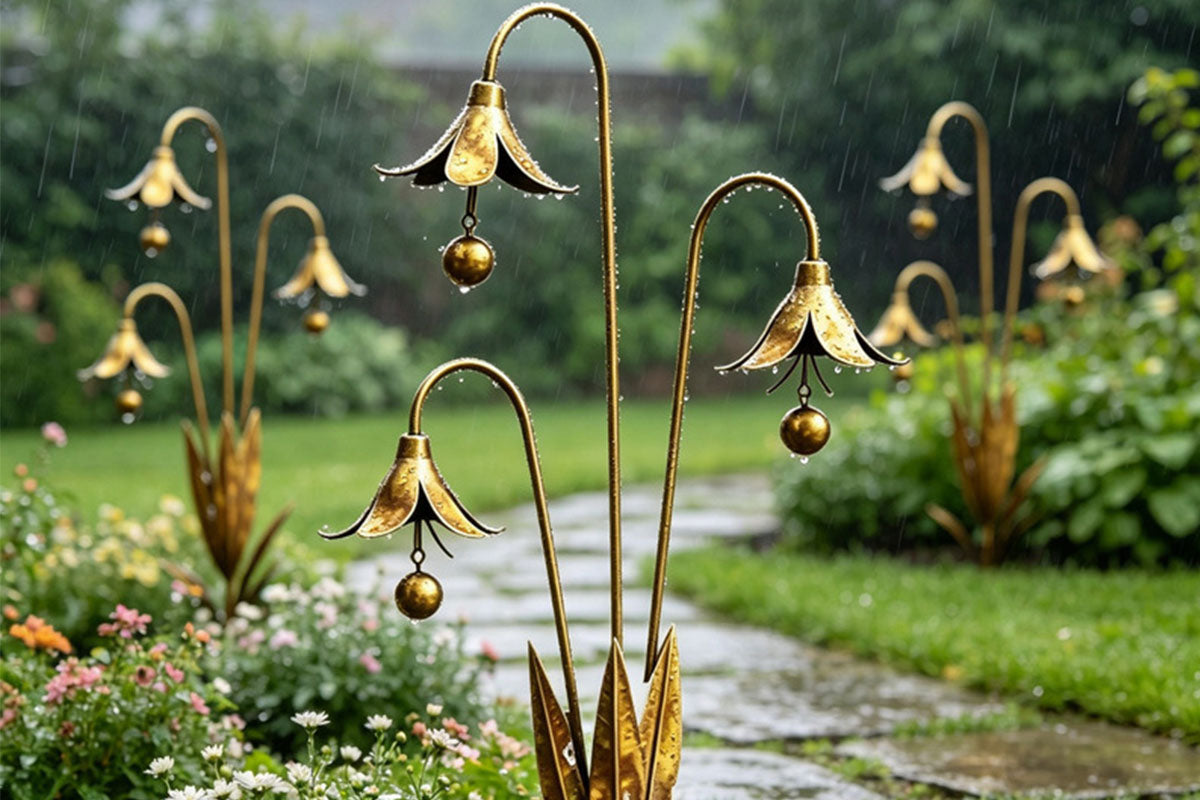 Metal Flower Wind Chime Garden Stake Outdoor Yard Ornament with Bells