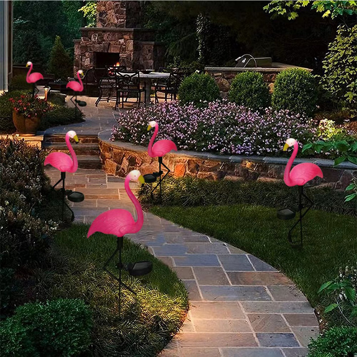 2Pcs Outdoor Lawn Decor Solar Lights Flamingos Garden Decor Lights