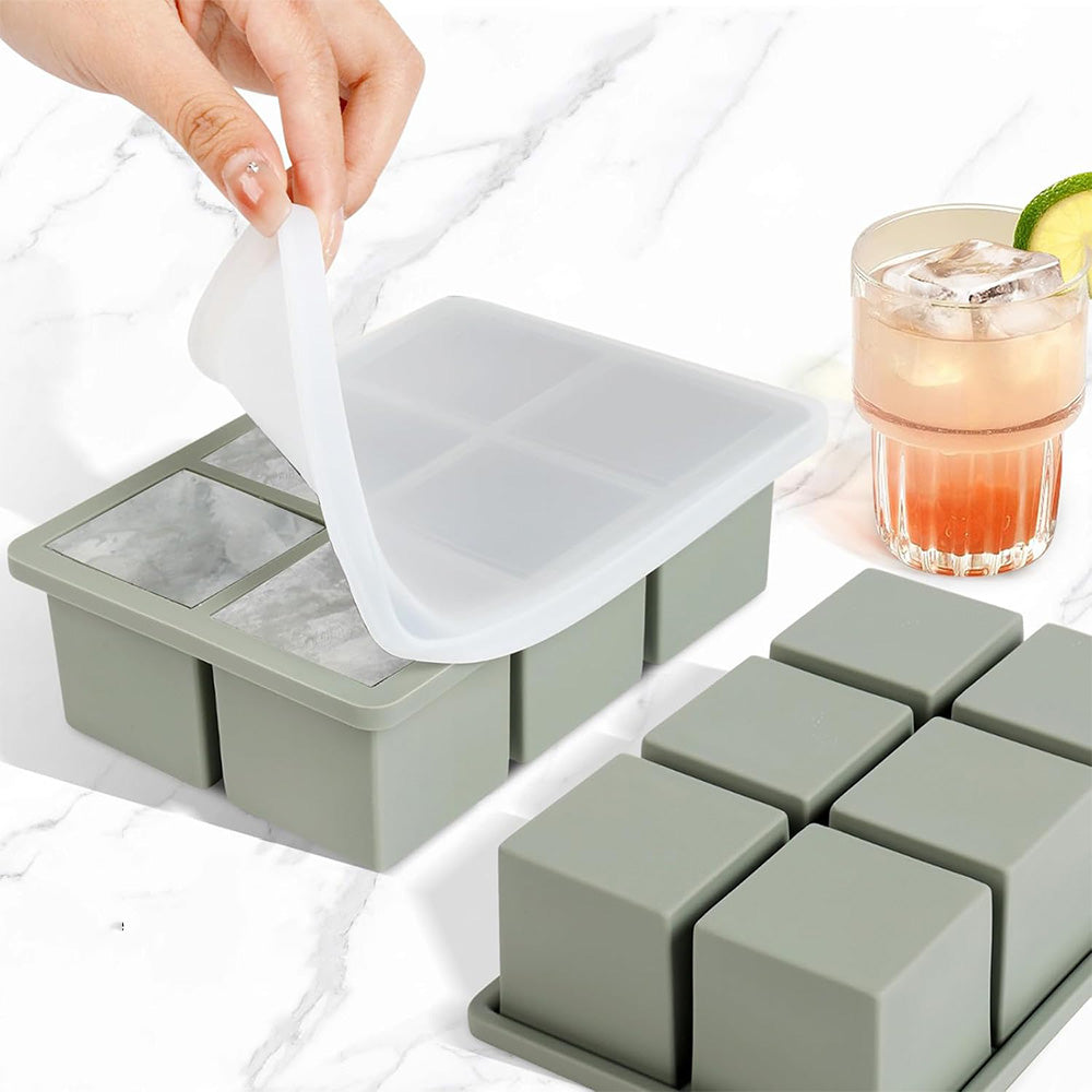 3Pcs Silicone Ice Cube Trays with Lid 6 Cavity Large Square Mold for Whisky Cocktail