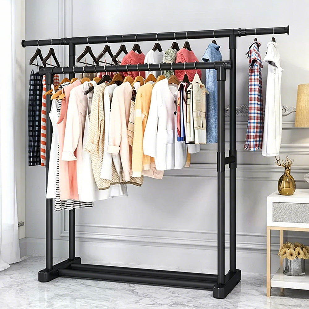 Double Rod Freestanding Clothes Drying Rack Large Capacity Laundry Garment Stand