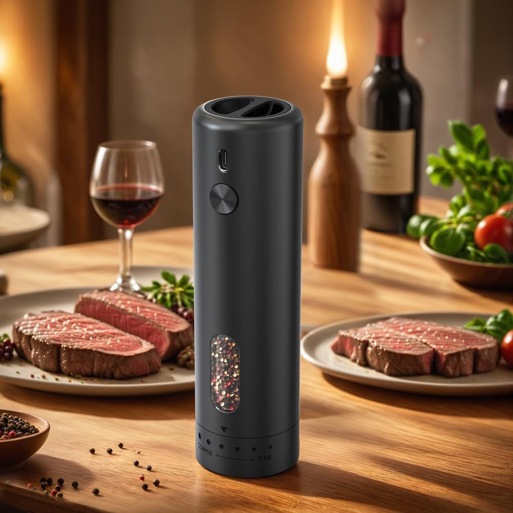 2 Pack Rechargeable Electric Salt Pepper Grinders with 5 Coarseness Levels