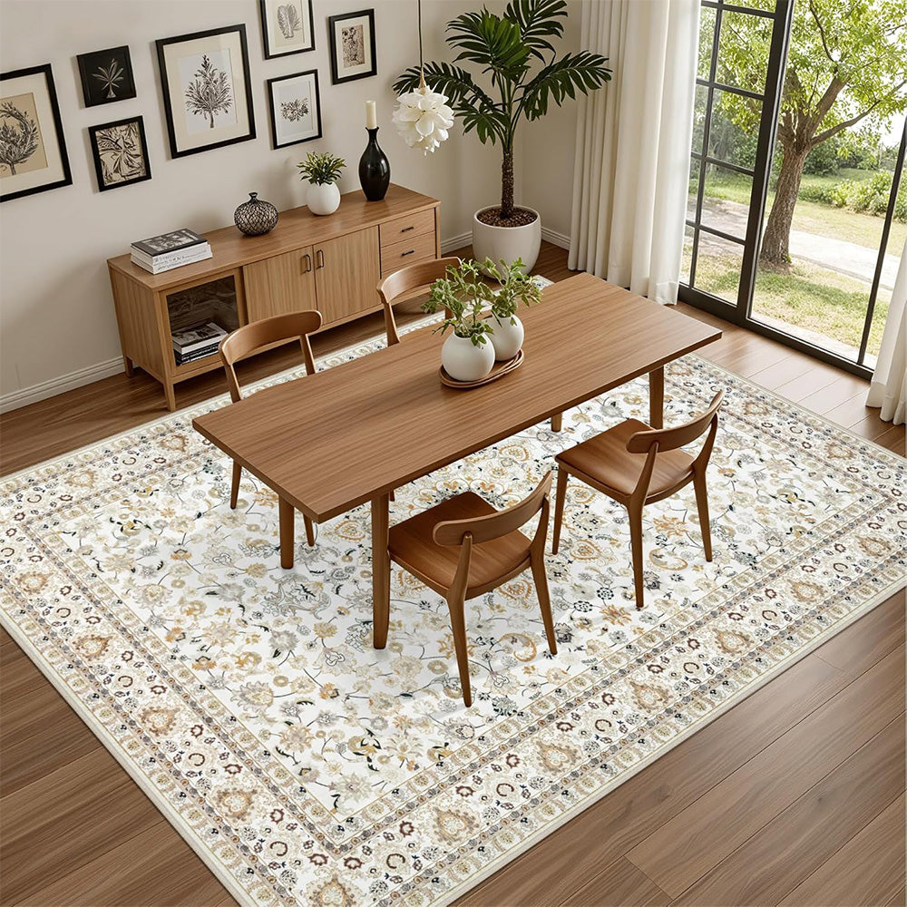 Large Floor Rug Crystal Velvet Vintage Boho Non-Slip Carpet for Bedroom Dining Room