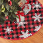 90/122CM Plaid Red-Black Christmas Tree Skirt with White Snowflake-Style 3
