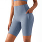 Women High Waist Biker Yoga Shorts with Pockets-Light Blue