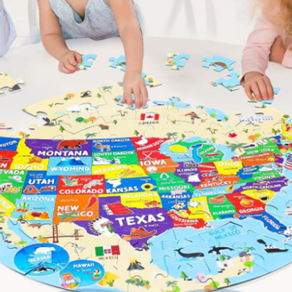 Round World Map Geography Puzzle Jigsaw for Kids
