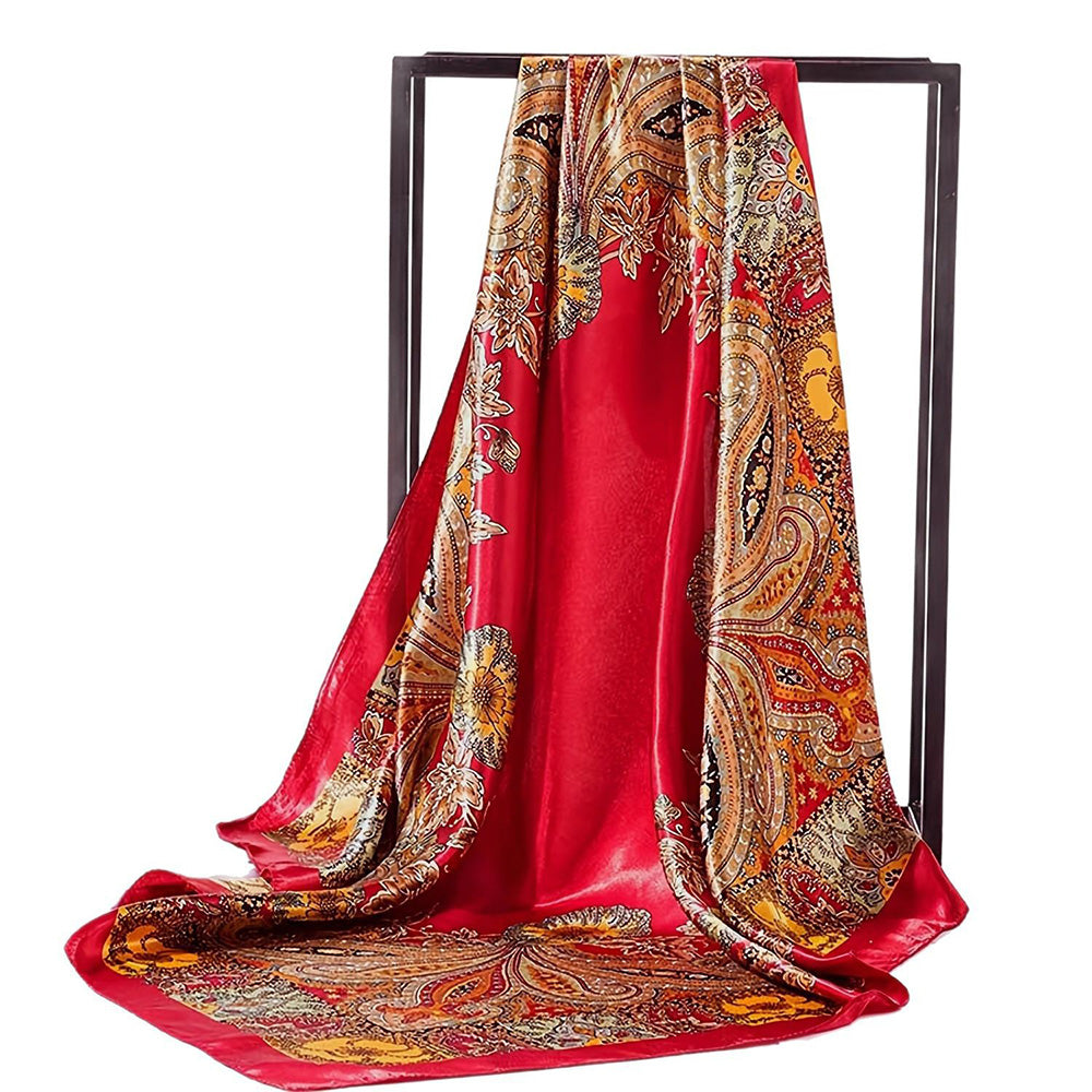 90cm Square Head Scarf Printed Satin Hair Scarf Bandanas for Women