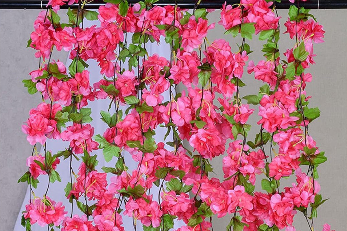 4Pcs Sakura Vine Artificial Silk Hanging Garland 2.3 m for Wedding and Home Decoration