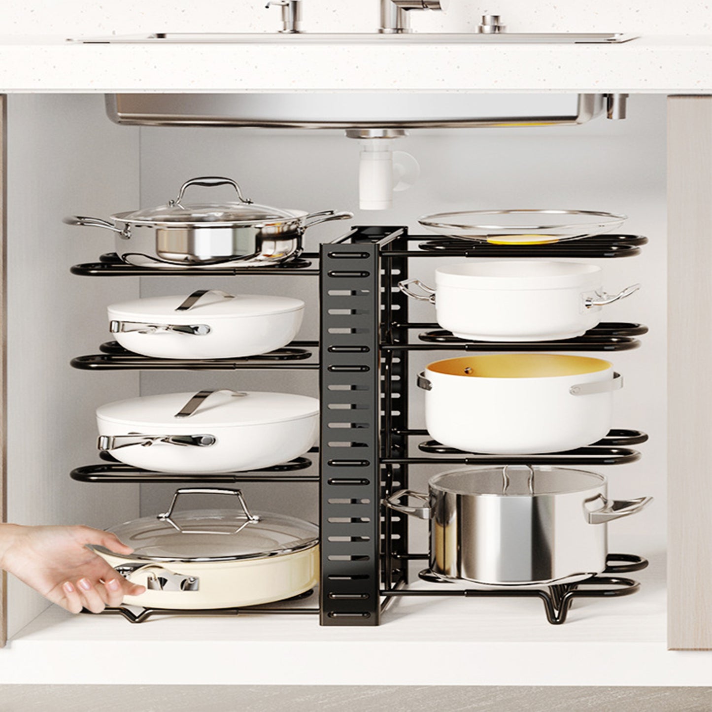 Adjustable 8 Tier Pan and Pot Lid Holder Rack