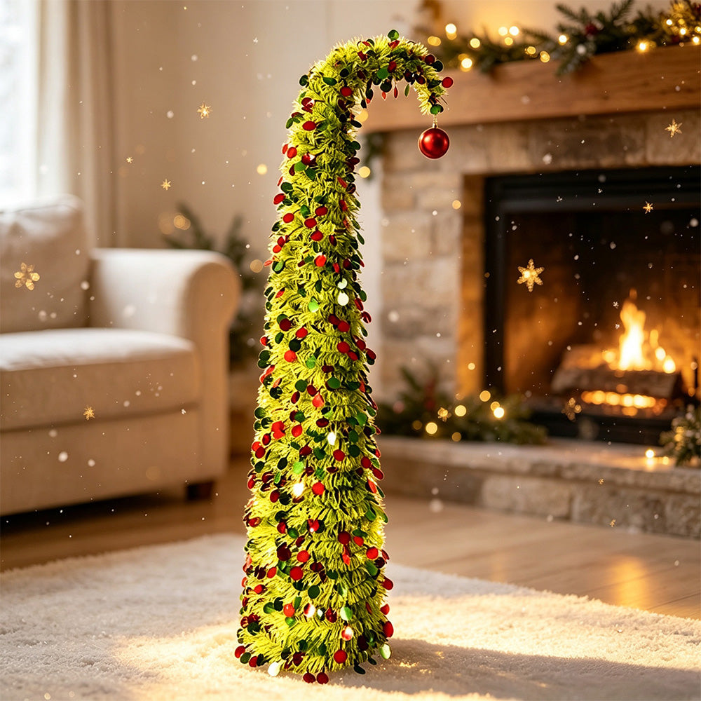 1.5m Tinsel Collapsible Crooked Christmas Tree Xmas Decoration