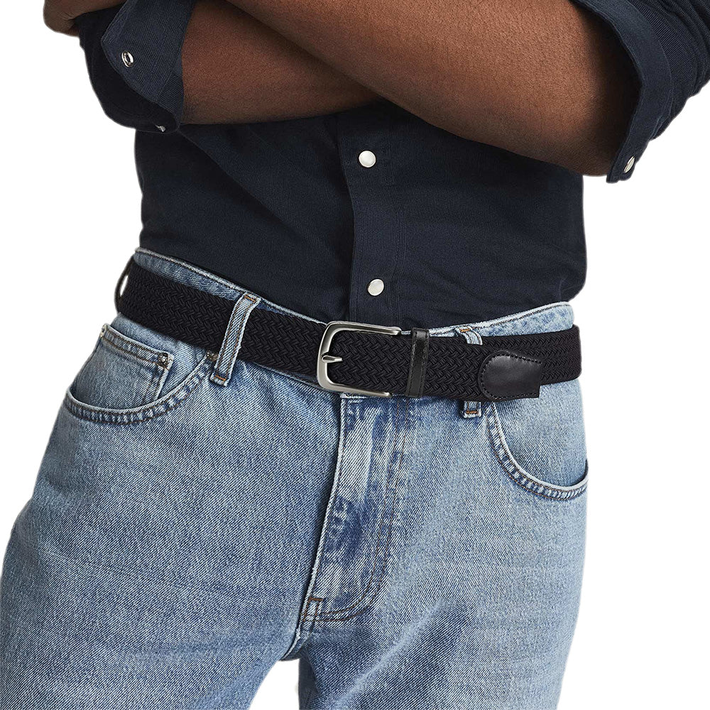 Elastic Braided Stretch Belt Adjustable Men Belt for Golf Pants Casual Shorts Jeans-Black