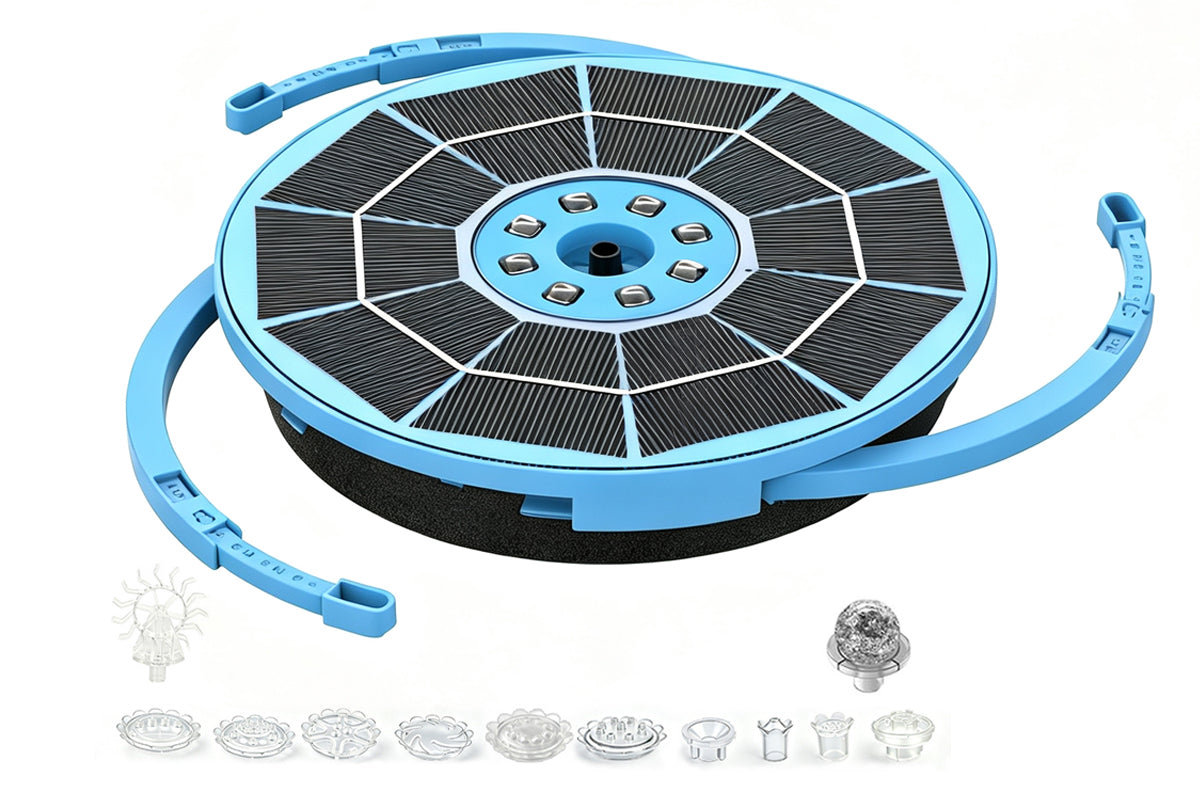 Solar Powered Floating Fountain with 12pcs Spray Heads RGB LED Bird Bath Water Fountain with 12pcs Spray Heads