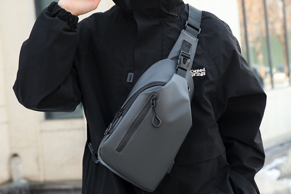 Water-Resistant Sling Bag Anti-Theft Chest Pack Crossbody Backpack with USB Charging Port and Headphone Hole