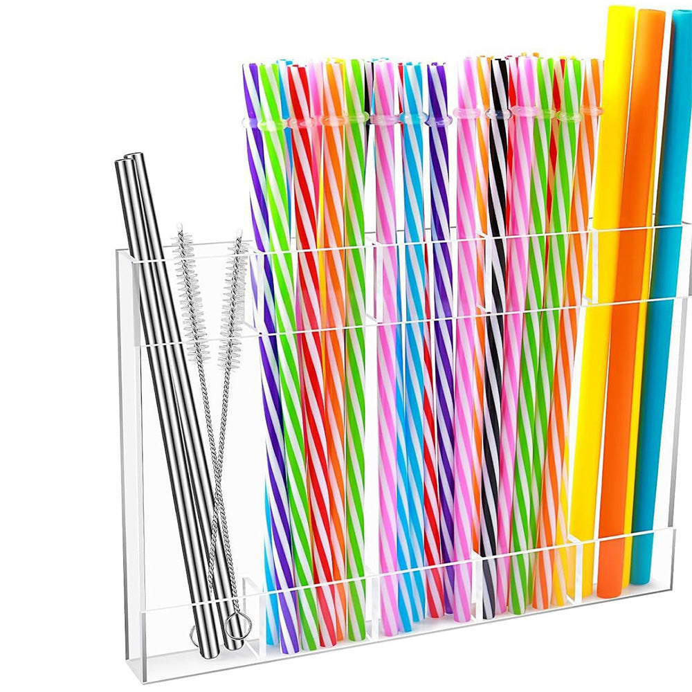 Acrylic Straw Holder Set with Labels and Adhesive