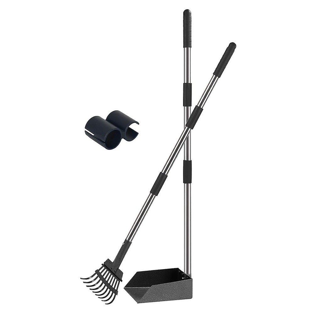 Dog Pooper Scooper Long Handle Stainless Steel Tray Rake Set