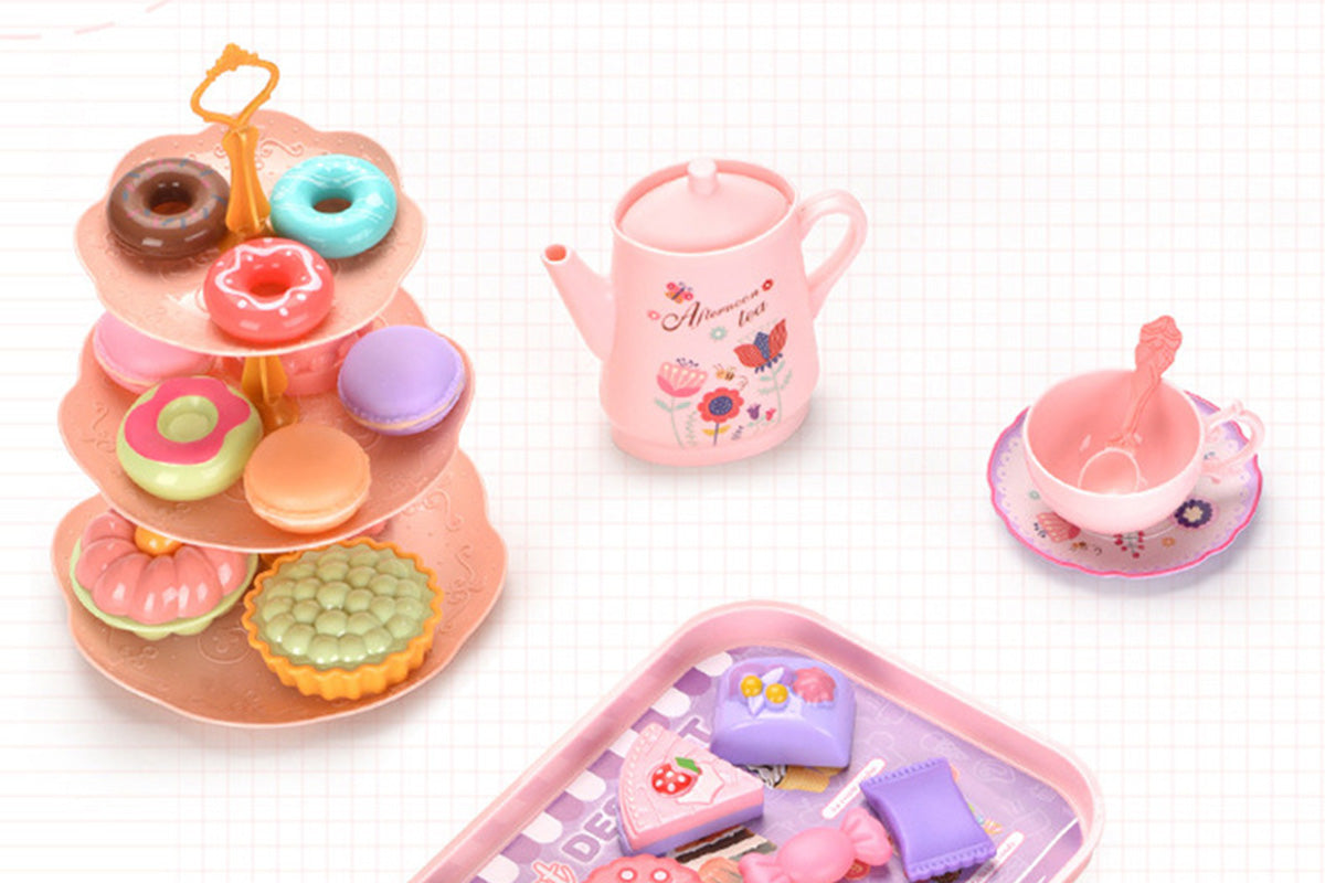 Pretend Play Tea Party Set with Dessert and Carrying Case for Role Play