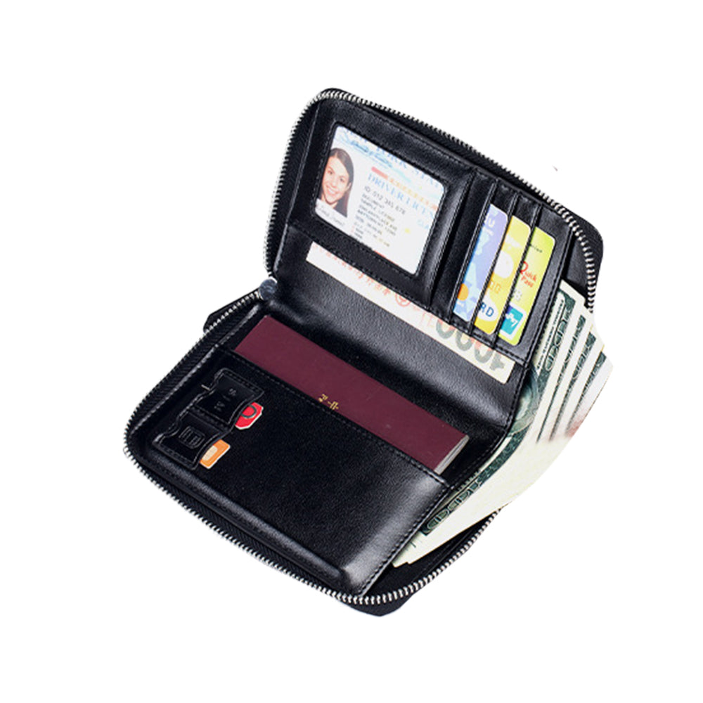 Travel Wallet Genuine Leather Card Holder Wallet with Zipper