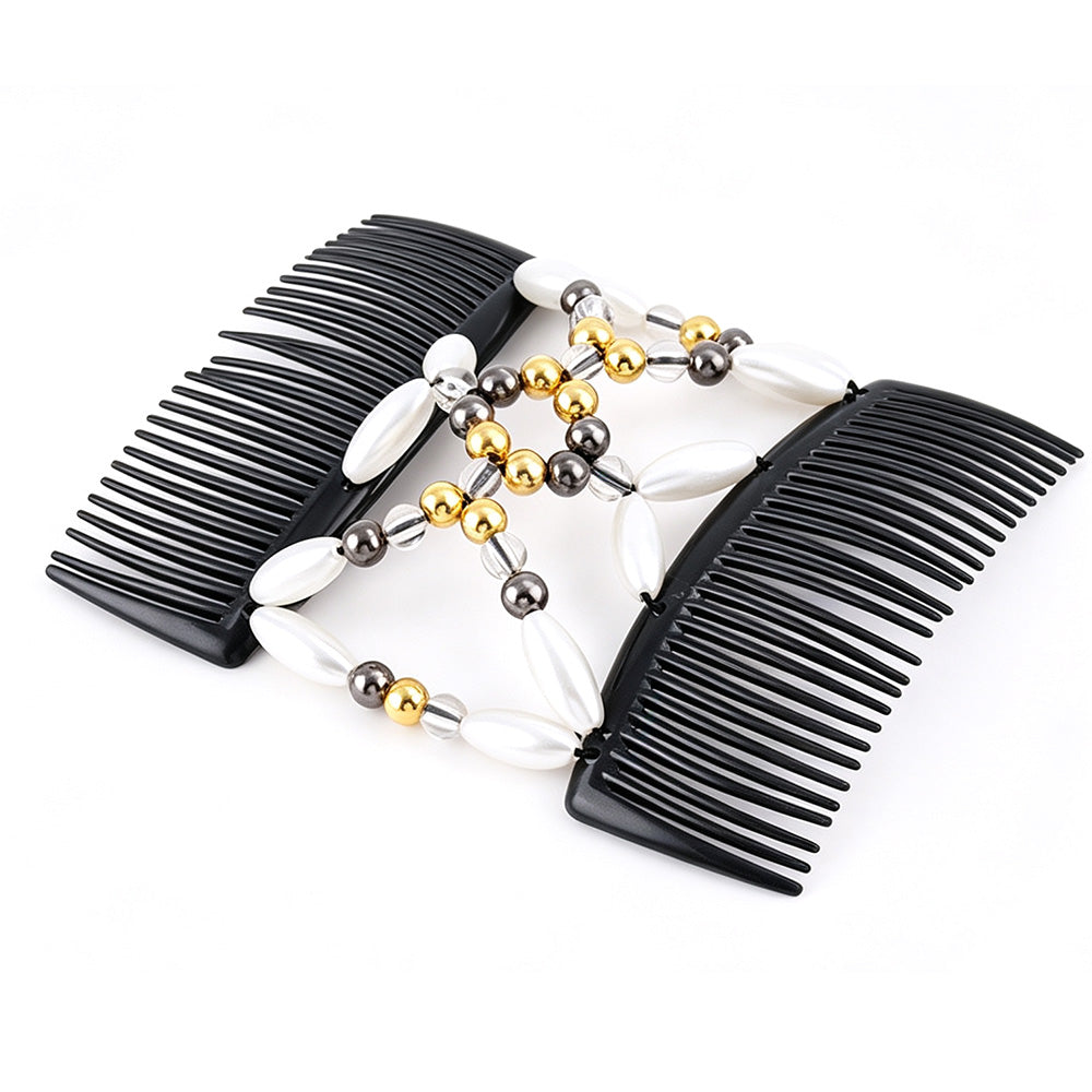 3 Pack Beaded Hair Comb Double Row Elastic Clip Hair Accessories