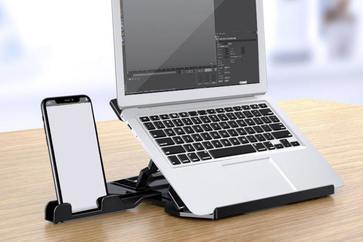 2 in 1 Adjustable Laptop Cooling Stand with Phone Stand Foldable Computer Holder