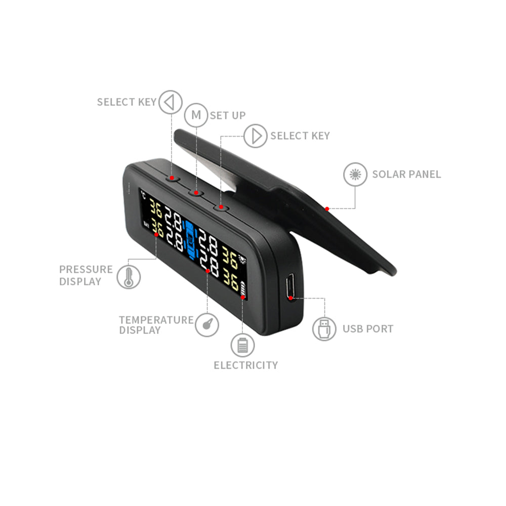 Solar Wireless Smart Tire Pressure Monitor with External Sensors