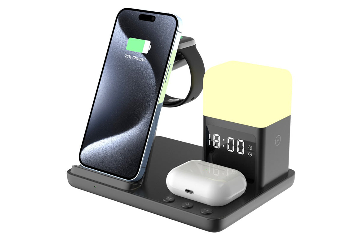 6 in 1 Charging Station with Alarm Clock Night Light for iPhone 16 15 Samsung S25 S24