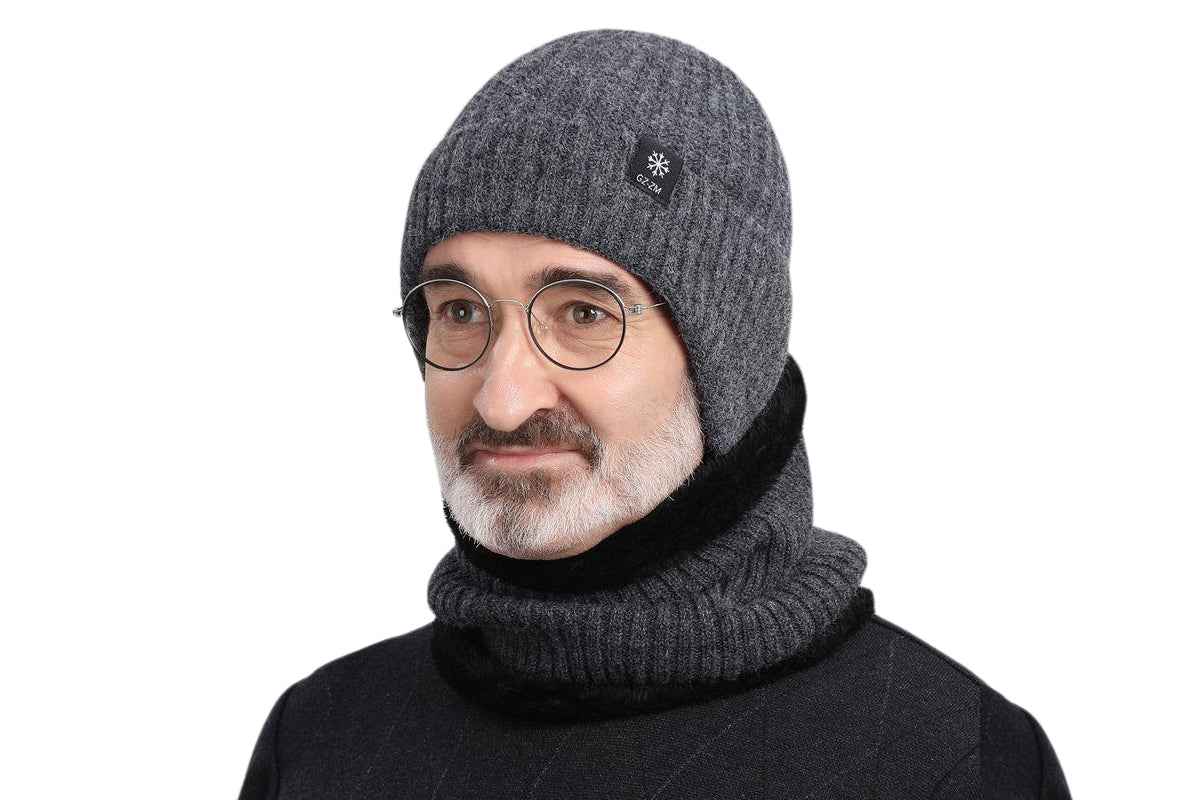 Men's Fleece Lined Knit Beanie Scarf Set Ear Warmer Winter Accessory
