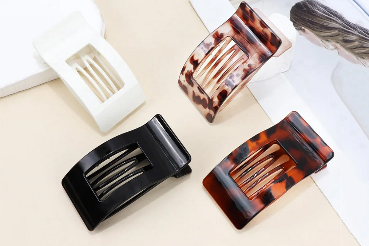4PCS Flat Hair Clips Large Rectangle No-Slip Claw Clips For Women