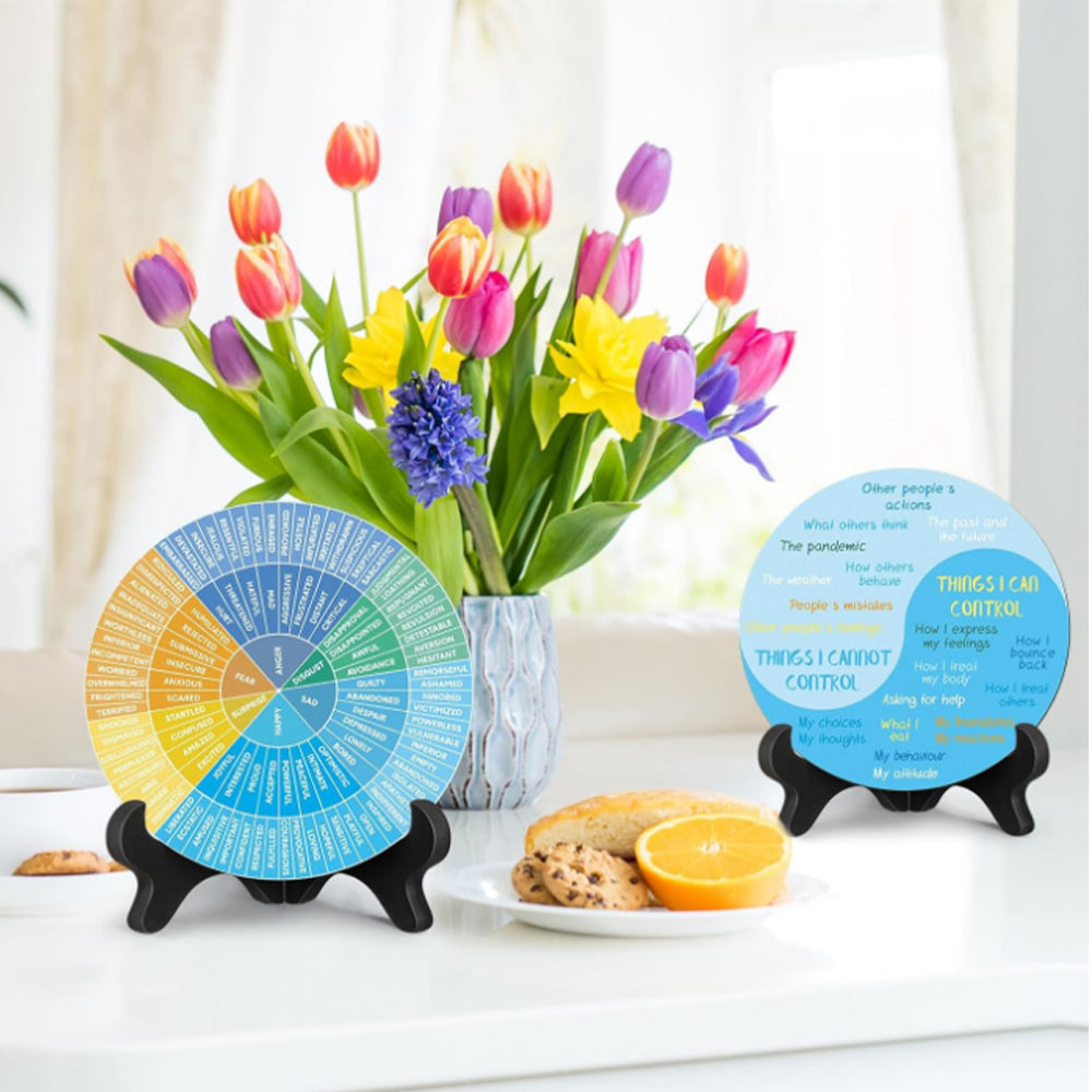 Double-Sided Mental Health Emotions Wheel Chart with Stand