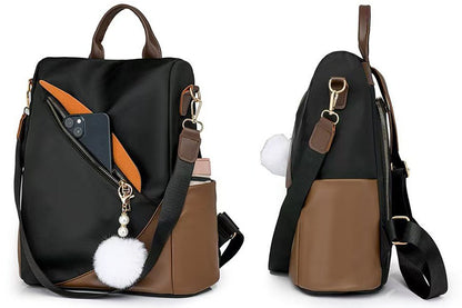 Anti-Theft Backpack with Furry Pom Pom Charm