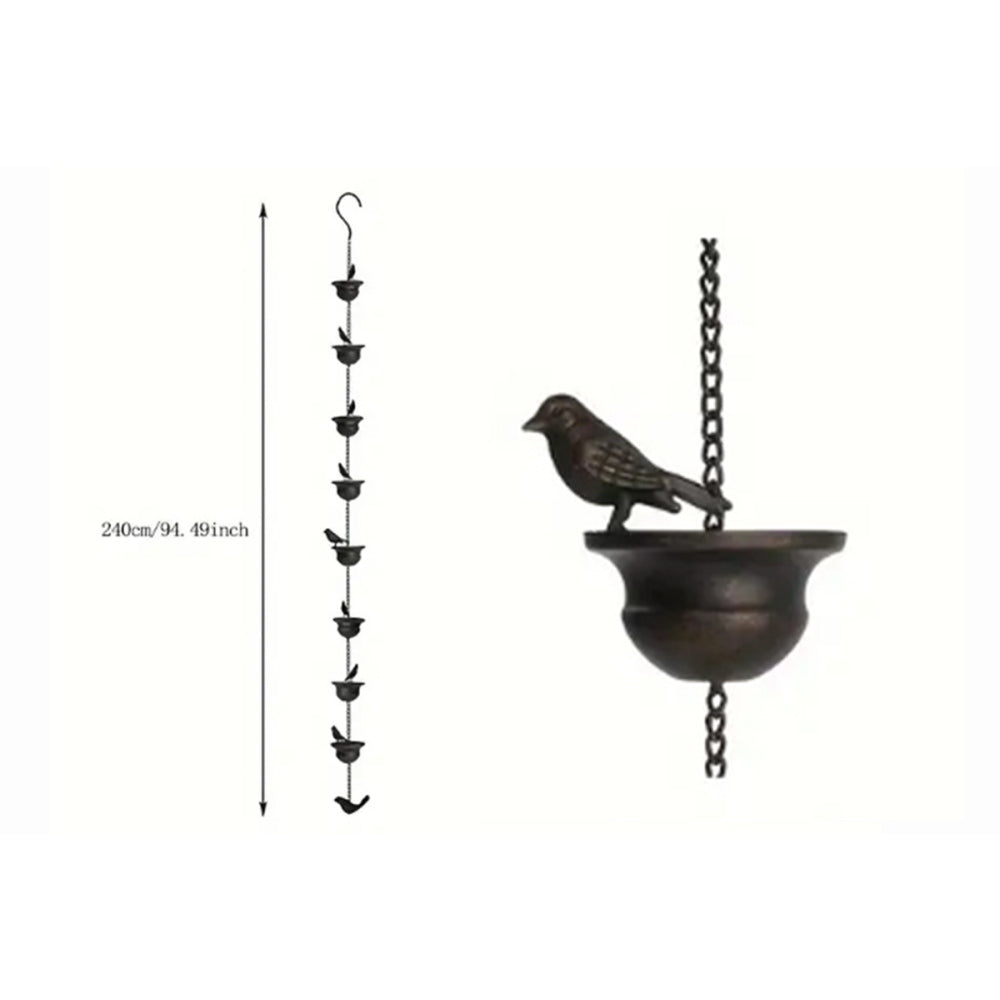 Vintage Mobile Bird Rain Chain Garden Hanging Pendant Craft Wind Chime for Outdoor Gutter